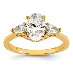 14k 1 7/8 carat Lab Grown Diamond VS+ F+ Oval and Pear Complete Three Stone Engagement Ring
