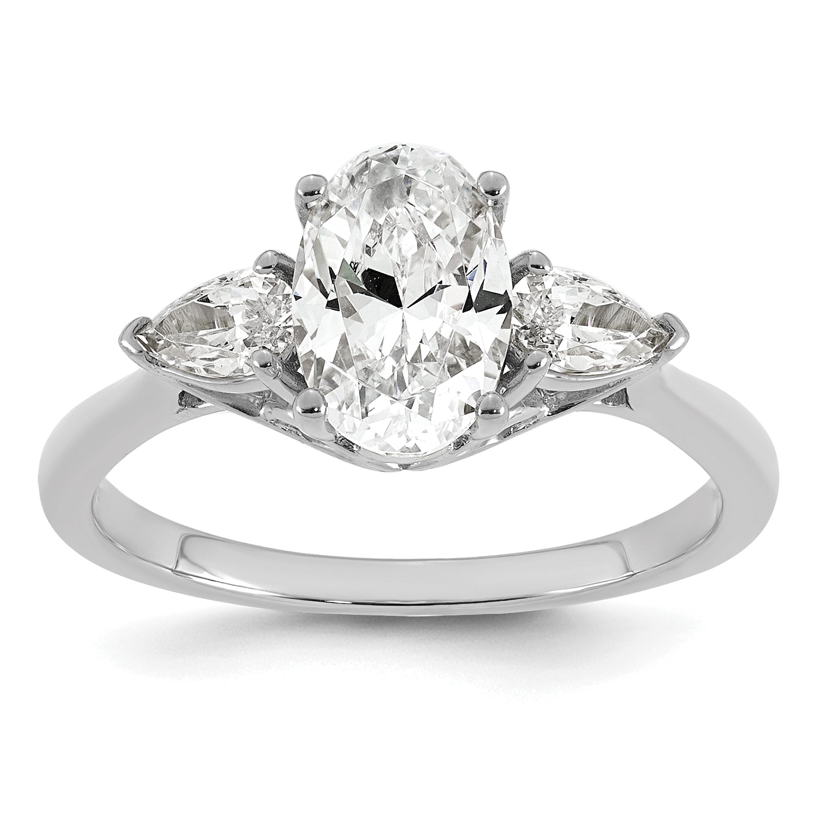 14k White Gold 1 7/8 carat Certified Lab Grown Diamond VS+ F+ Oval and Pear Complete Three Stone Engagement Ring