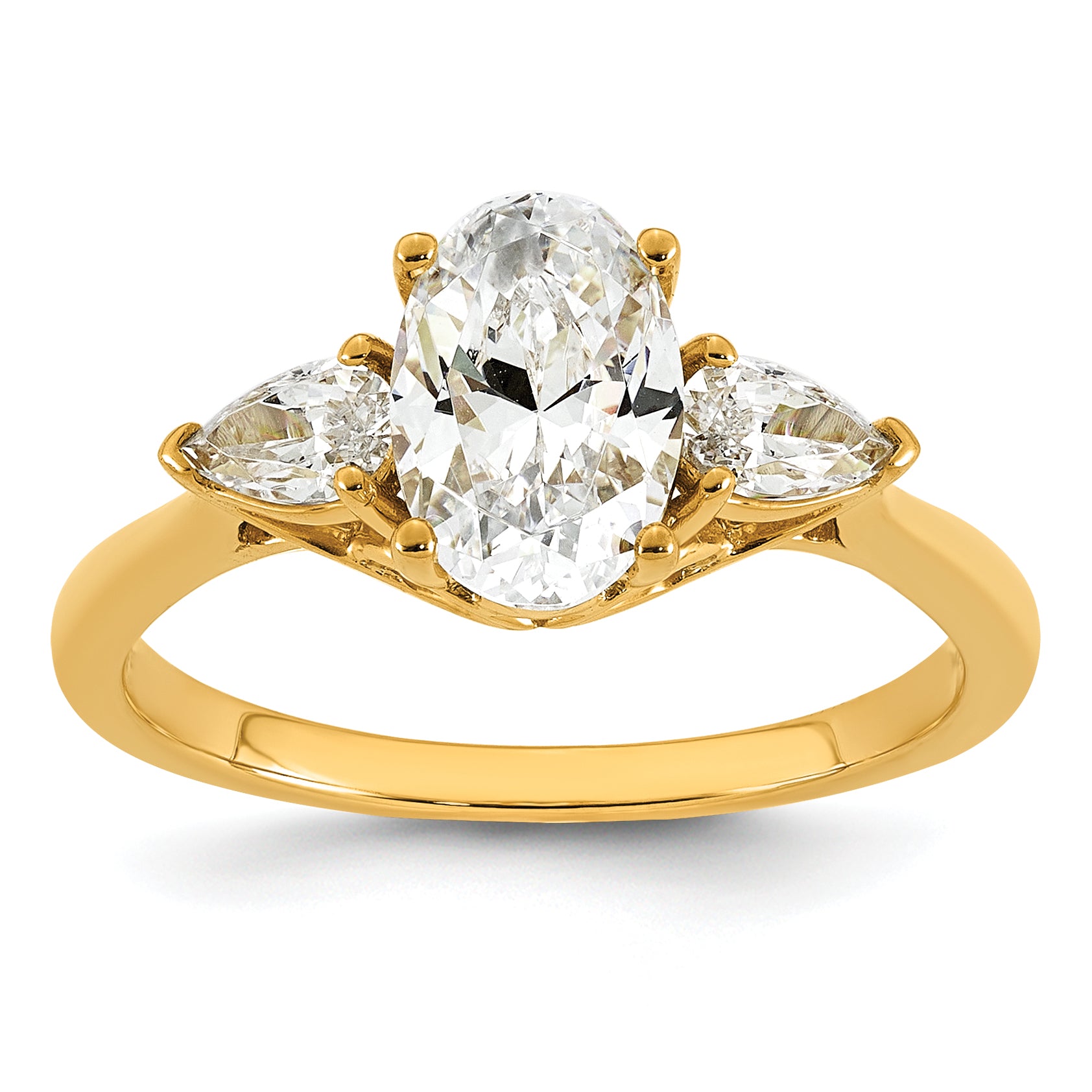 14k 1 7/8 carat Certified Lab Grown Diamond VS+ F+ Oval and Pear Complete Three Stone Engagement Ring