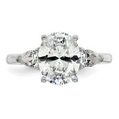14k White Gold 2 1/2 carat Lab Grown Diamond VS+ F+ Oval and Pear Complete Three Stone Engagement Ring