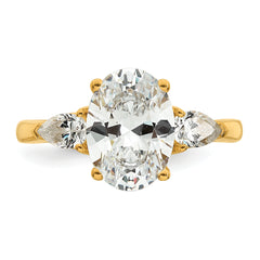 14k 3 carat Lab Grown Diamond VS+ F+ Oval and Pear Complete Three Stone Engagement Ring