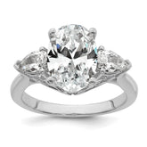 14k White Gold 3 5/8 carat Lab Grown Diamond VS+ F+ Oval and Pear Complete Three Stone Engagement Ring