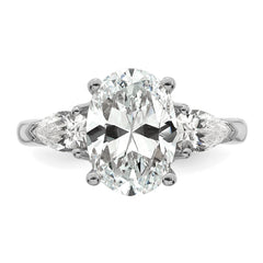 14k White Gold 3 5/8 carat Certified Lab Grown Diamond VS+ F+ Oval and Pear Complete Three Stone Engagement Ring