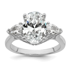 14k White Gold 3 5/8 carat Certified Lab Grown Diamond VS+ F+ Oval and Pear Complete Three Stone Engagement Ring