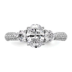 14k White Gold 1 3/4 carat Lab Grown Diamond VS+ F+ Oval and Round Complete Three Stone Engagement Ring