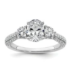 14k White Gold 1 3/4 carat Lab Grown Diamond VS+ F+ Oval and Round Complete Three Stone Engagement Ring