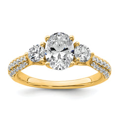 14k 1 3/4 carat Lab Grown Diamond VS+ F+ Oval and Round Complete Three Stone Engagement Ring