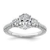 14k White Gold 1 3/4 carat Certified Lab Grown Diamond VS+ F+ Oval and Round Complete Three Stone Engagement Ring