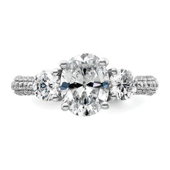 14k White Gold 2 1/2 carat Lab Grown Diamond VS+ F+ Oval and Round Complete Three Stone Engagement Ring