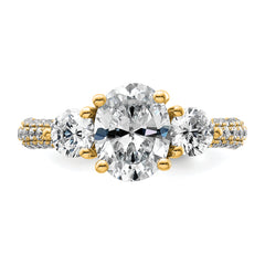 14k 2 1/2 carat Lab Grown Diamond VS+ F+ Oval and Round Complete Three Stone Engagement Ring