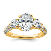14k 2 1/2 carat Certified Lab Grown Diamond VS+ F+ Oval and Round Complete Three Stone Engagement Ring