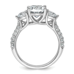 14k White Gold 3 1/5 carat Lab Grown Diamond VS+ F+ Oval and Round Complete Three Stone Engagement Ring