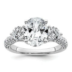 14k White Gold 3 1/5 carat Lab Grown Diamond VS+ F+ Oval and Round Complete Three Stone Engagement Ring