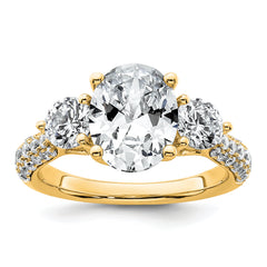 14k 3 1/5 carat Certified Lab Grown Diamond VS+ F+ Oval and Round Complete Three Stone Engagement Ring