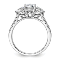 14k White Gold 1 3/4 carat Lab Grown Diamond VS+ F+ Oval and Round Complete Three Stone Engagement Ring