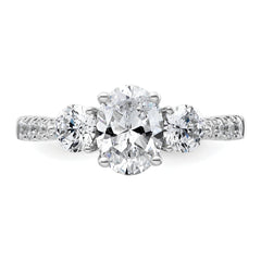 14k White Gold 1 3/4 carat Lab Grown Diamond VS+ F+ Oval and Round Complete Three Stone Engagement Ring