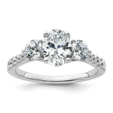 14k White Gold 1 3/4 carat Lab Grown Diamond VS+ F+ Oval and Round Complete Three Stone Engagement Ring