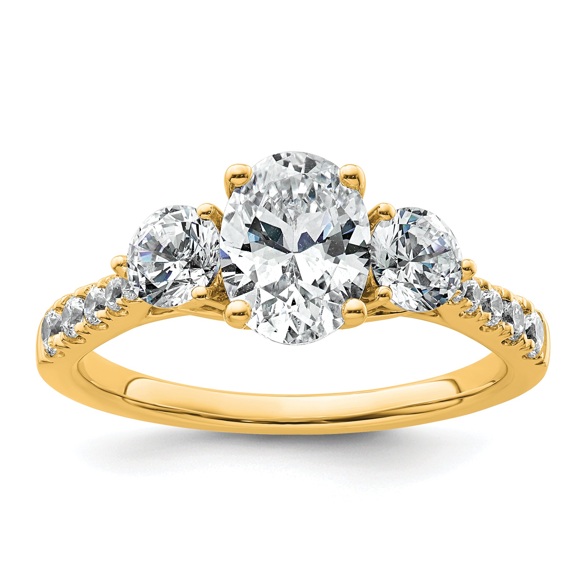 14k 1 3/4 carat Lab Grown Diamond VS+ F+ Oval and Round Complete Three Stone Engagement Ring
