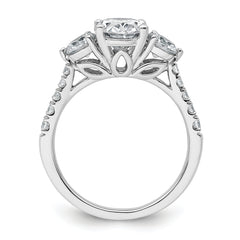 14k White Gold 2 1/2 carat Lab Grown Diamond VS+ F+ Oval and Round Complete Three Stone Engagement Ring