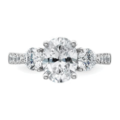 14k White Gold 2 1/2 carat Lab Grown Diamond VS+ F+ Oval and Round Complete Three Stone Engagement Ring