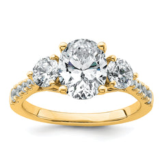 14k 2 1/2 carat Lab Grown Diamond VS+ F+ Oval and Round Complete Three Stone Engagement Ring