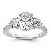 14k White Gold 2 1/2 carat Certified Lab Grown Diamond VS+ F+ Oval and Round Complete Three Stone Engagement Ring