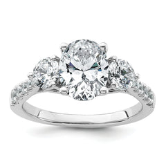 14k White Gold 2 1/2 carat Certified Lab Grown Diamond VS+ F+ Oval and Round Complete Three Stone Engagement Ring