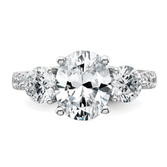 14k White Gold 3 1/4 carat Lab Grown Diamond VS+ F+ Oval and Round Complete Three Stone Engagement Ring