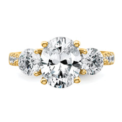 14k 3 1/4 carat Certified Lab Grown Diamond VS+ F+ Oval and Round Complete Three Stone Engagement Ring