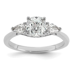 14k White Gold 1 3/8 carat Lab Grown Diamond VS+ F+ Complete Cushion and Pear Three Stone Engagement Ring