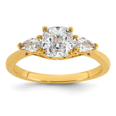 14k 1 3/8 carat Lab Grown Diamond VS+ F+ Complete Cushion and Pear Three Stone Engagement Ring