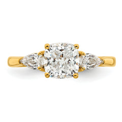 14k 2 carat Lab Grown Diamond VS+ F+ Complete Cushion and Pear Three Stone Engagement Ring