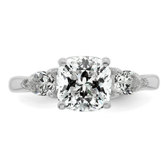 14k White Gold 2 1/2 carat Lab Grown Diamond VS+ F+ Complete Cushion and Pear Three Stone Engagement Ring