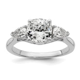 14k White Gold 2 1/2 carat Lab Grown Diamond VS+ F+ Complete Cushion and Pear Three Stone Engagement Ring