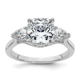 14k White Gold 3 carat Certified Lab Grown Diamond VS+ F+ Complete Cushion and Pear Three Stone Engagement Ring