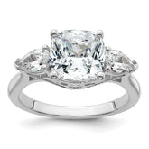 14k White Gold 3 5/8 carat Lab Grown Diamond VS+ F+ Complete Cushion and Pear Three Stone Engagement Ring