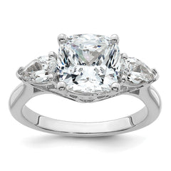 14k White Gold 3 5/8 carat Lab Grown Diamond VS+ F+ Complete Cushion and Pear Three Stone Engagement Ring