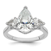 14k White Gold 2 1/2 carat Lab Grown Diamond VS+ F+ Pear Complete Three Stone Engagement Ring