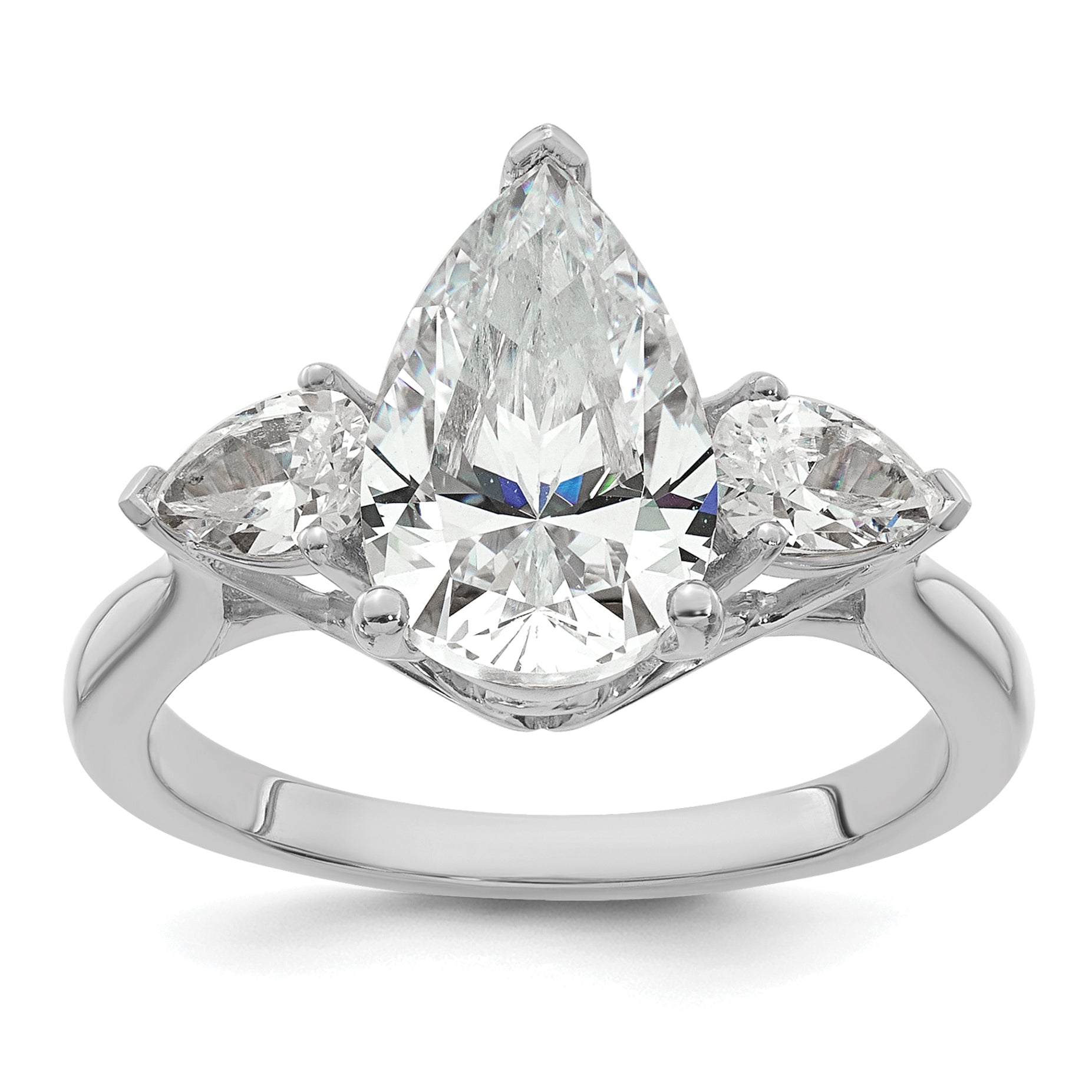 14k White Gold 2 1/2 carat Certified Lab Grown Diamond VS+ F+ Pear Complete Three Stone Engagement Ring