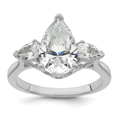 14k White Gold 2 1/2 carat Certified Lab Grown Diamond VS+ F+ Pear Complete Three Stone Engagement Ring