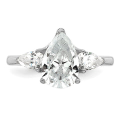 14k White Gold 3 carat Lab Grown Diamond VS+ F+ Pear Complete Three Stone Engagement Ring