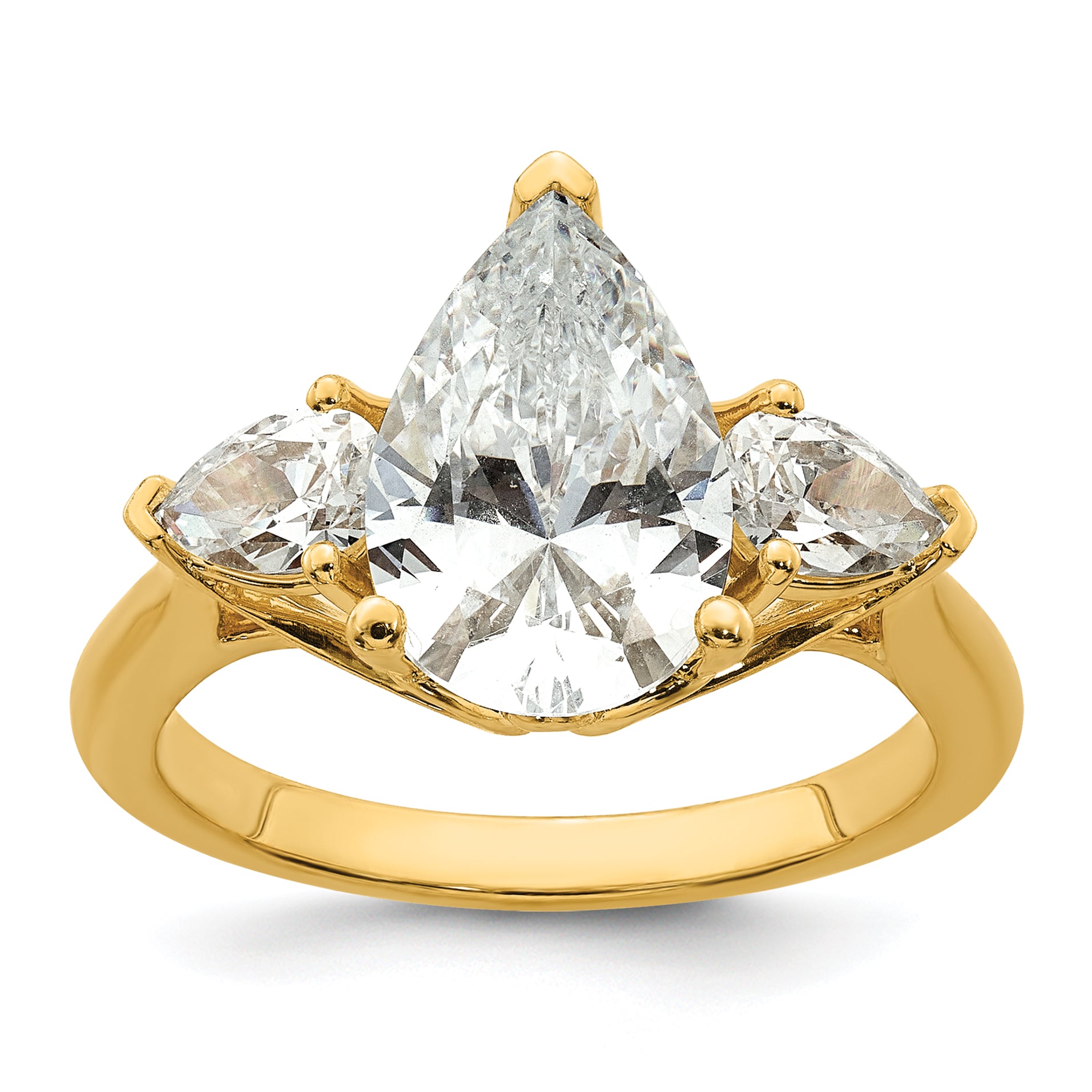 14k 3 5/8 carat Lab Grown Diamond VS+ F+ Pear Complete Three Stone Engagement Ring