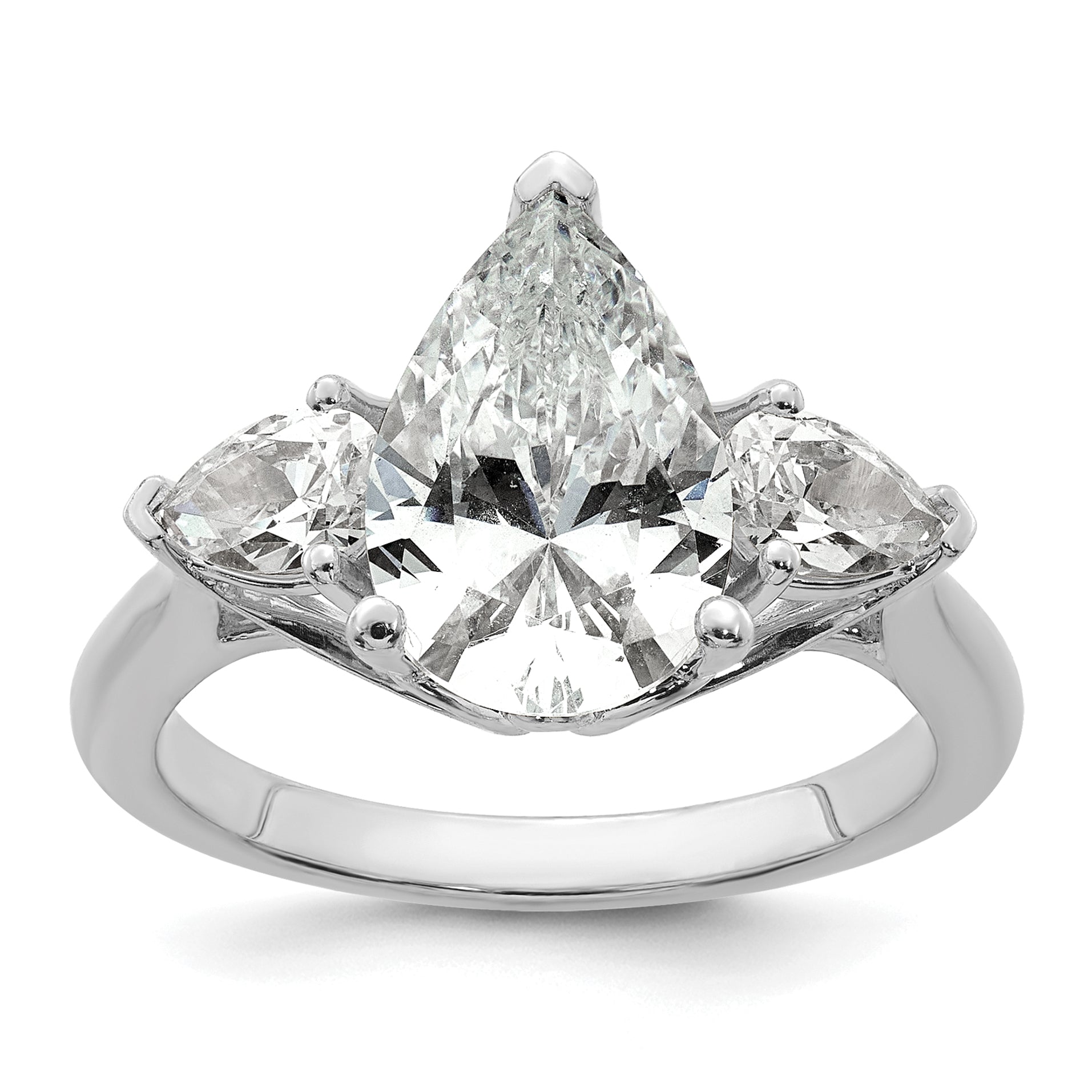 14k White Gold 3 5/8 carat Certified Lab Grown Diamond VS+ F+ Pear Complete Three Stone Engagement Ring