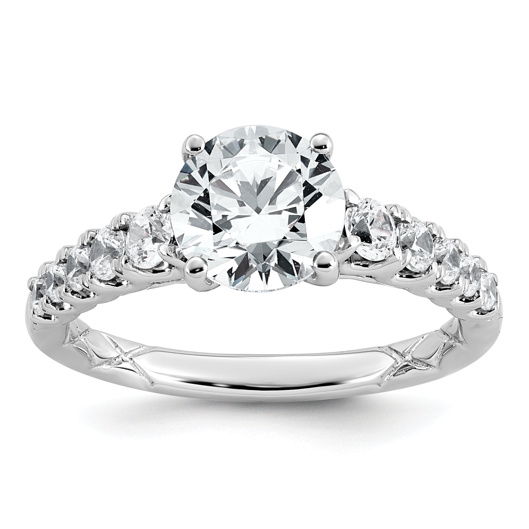 14k White Gold 2 Lab Grown Diamond VS+ F+ Round Complete Engagement Ring