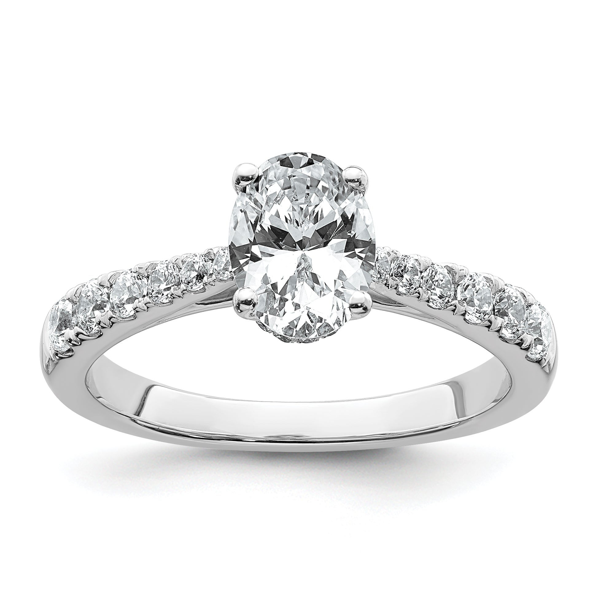 14k White Gold 1 1/2 carat Certified Lab Grown Diamond VS+ F+ Oval Complete Engagement Ring