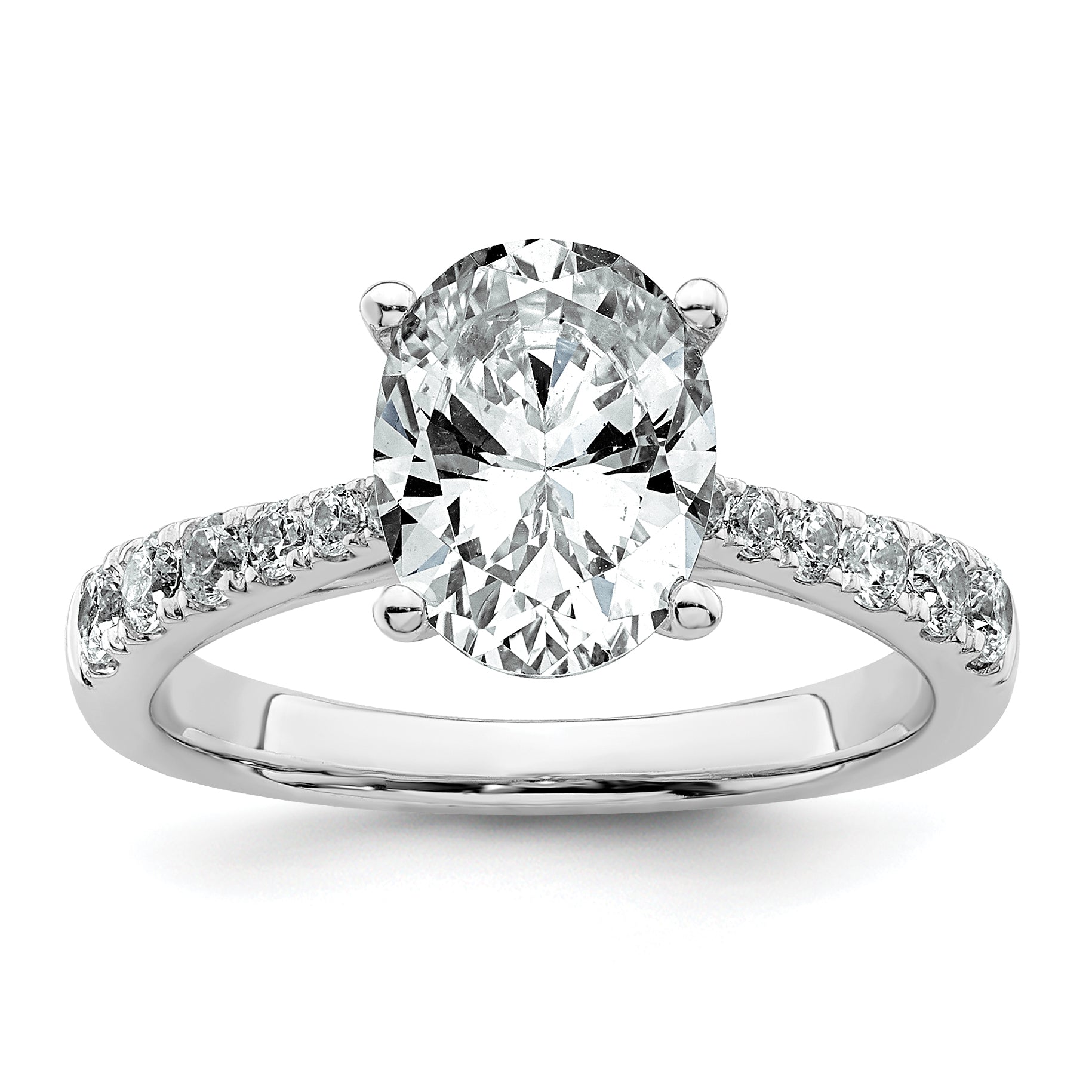 14k White Gold 2 1/2 carat Certified Lab Grown Diamond VS+ F+ Oval Complete Engagement Ring