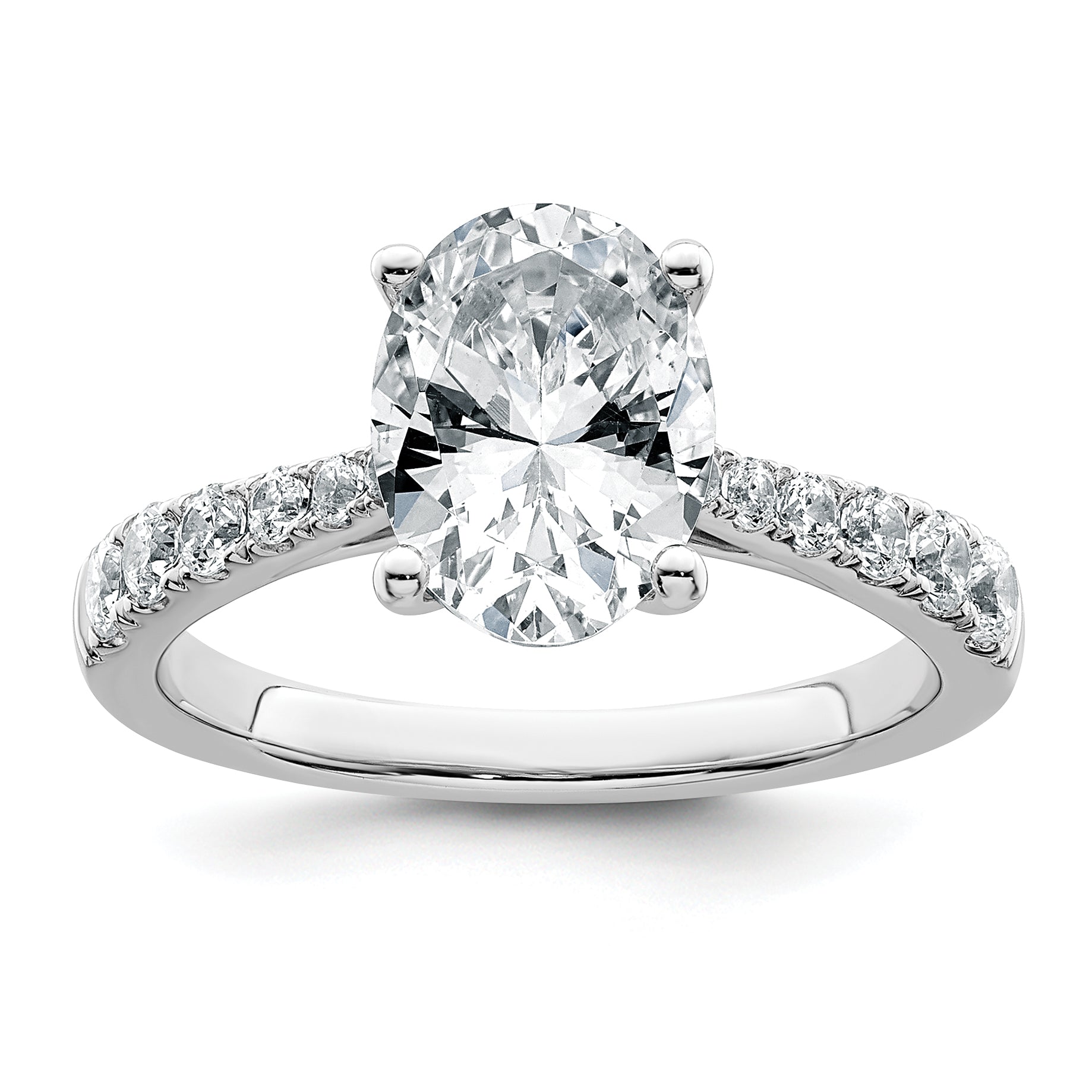 14k White Gold 3 carat Certified Lab Grown Diamond VS+ F+ Oval Complete Engagement Ring
