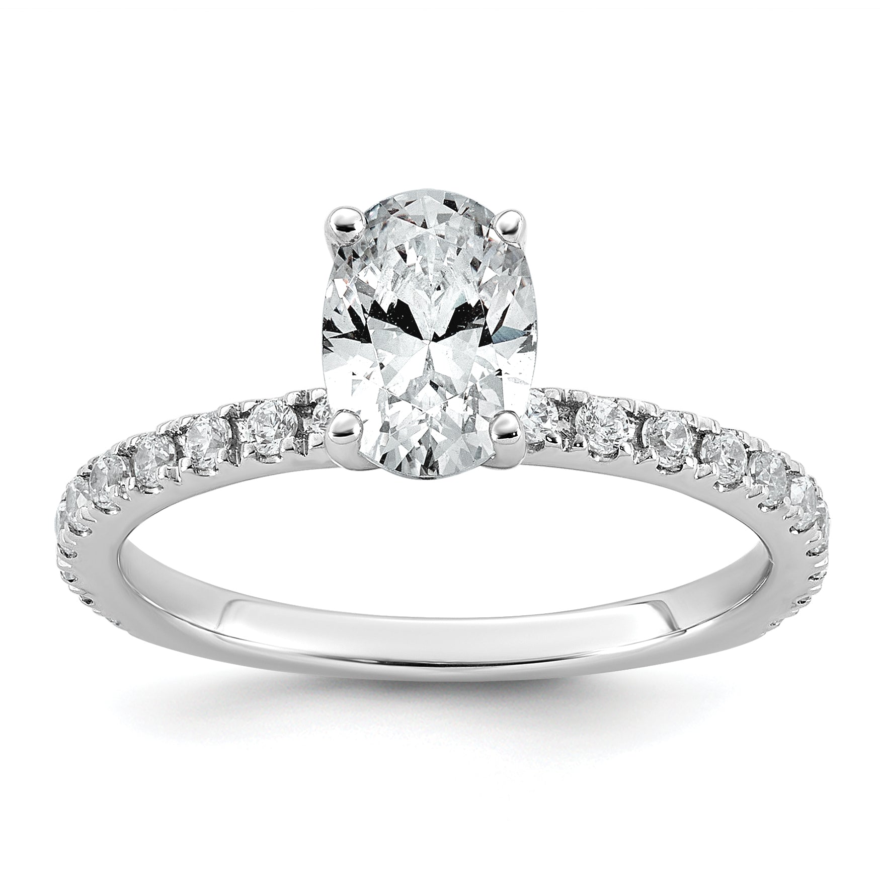 14k White Gold 1 1/3 carat Certified Lab Grown Diamond VS+ F+ Oval Complete Shared Prong Engagement Ring