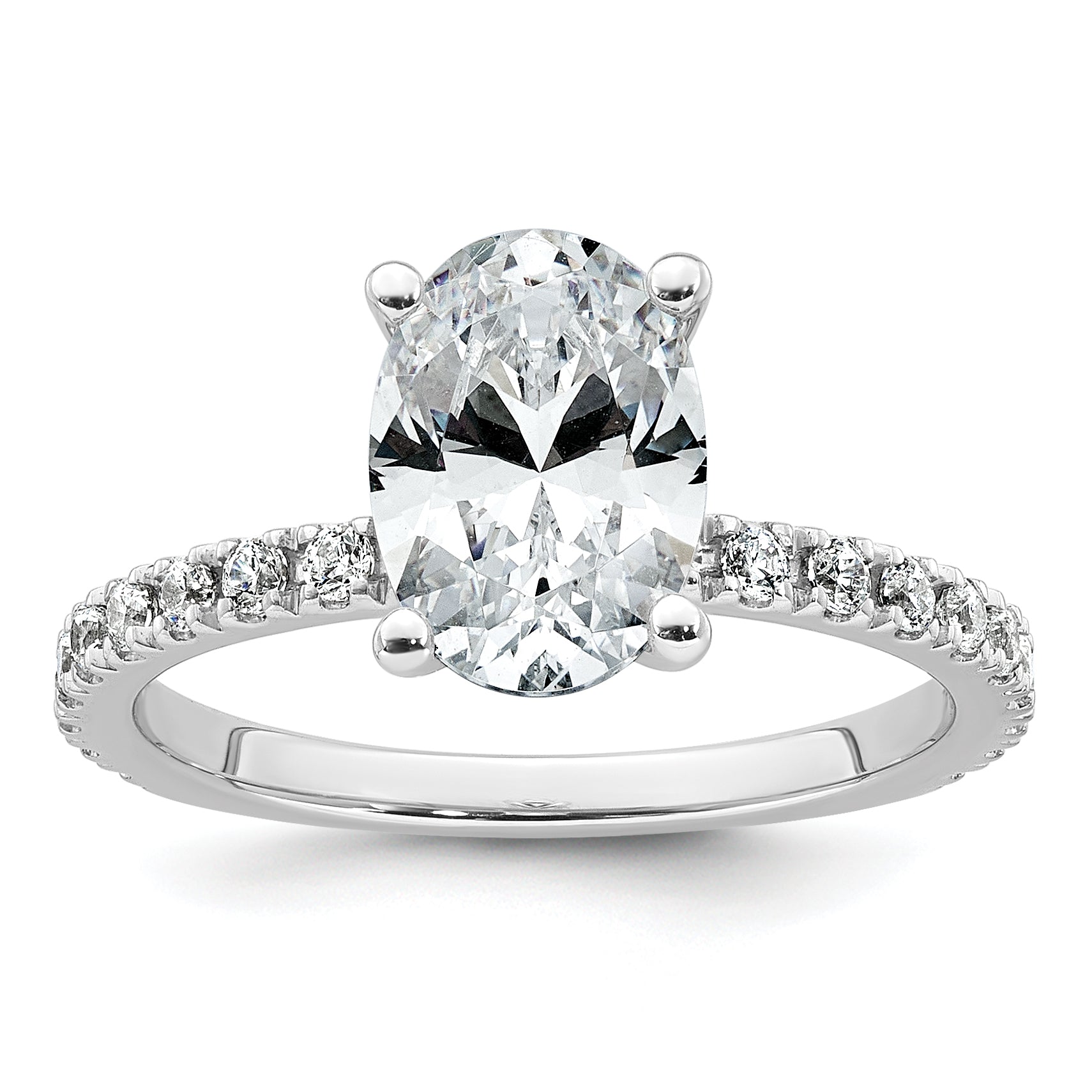 14k White Gold 2 1/3 carat Certified Lab Grown Diamond VS+ F+ Oval Complete Shared Prong Engagement Ring