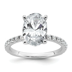 14k White Gold 3 3/8 carat Lab Grown Diamond VS+ F+ Oval Complete Shared Prong Engagement Ring
